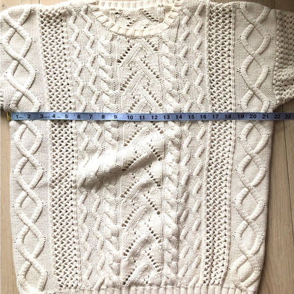 Hand Knit Cable Knit Drop Shoulder Lace Detailed Sweater in White - Picture 9 of 10